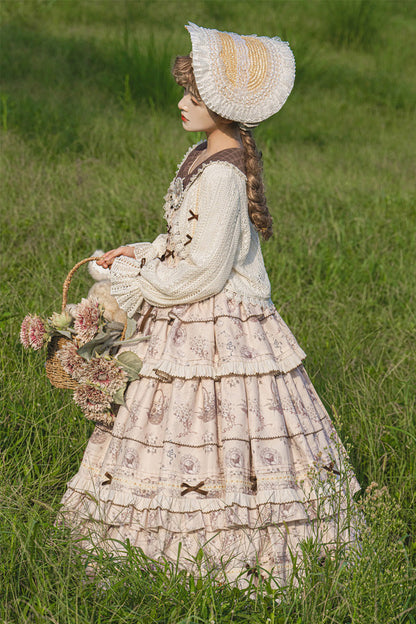 Evening Glam Multilayer Printed Ruffled Bow Laced Elegant Gown