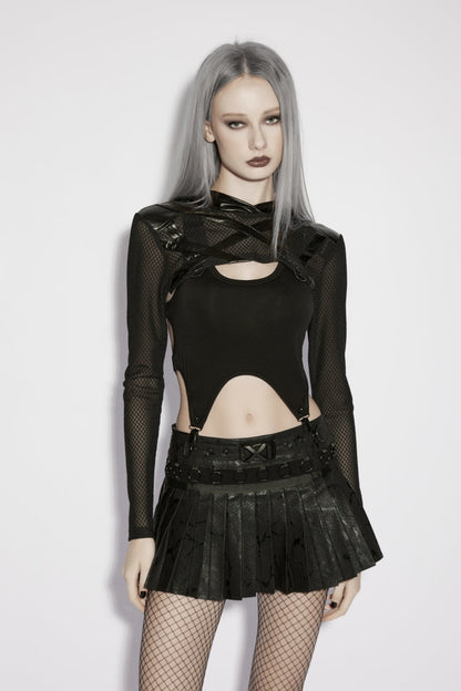 Sheer Eyelet Hooded Black Asymmetric Punk Cape Women's