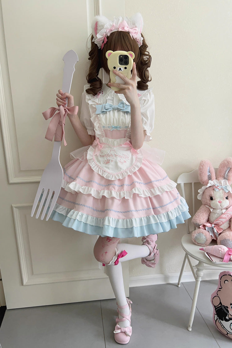 Cat-Ear Story Layered Ruffled Bowknot JSK Lolita Dress in Four Colors