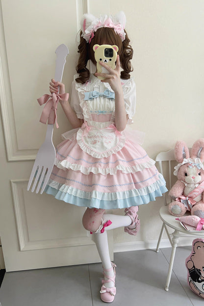 Cat-Ear Story Layered Ruffled Bowknot JSK Lolita Dress in Four Colors