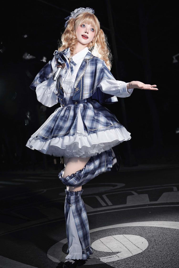 Lapel Long Sleeve Double Printed Ruffled Bow Japanese Lolita Skirt Set