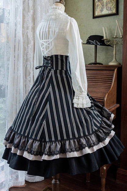 Black Manor Multi-layer Striped Ruffle Gothic Lolita Skirt
