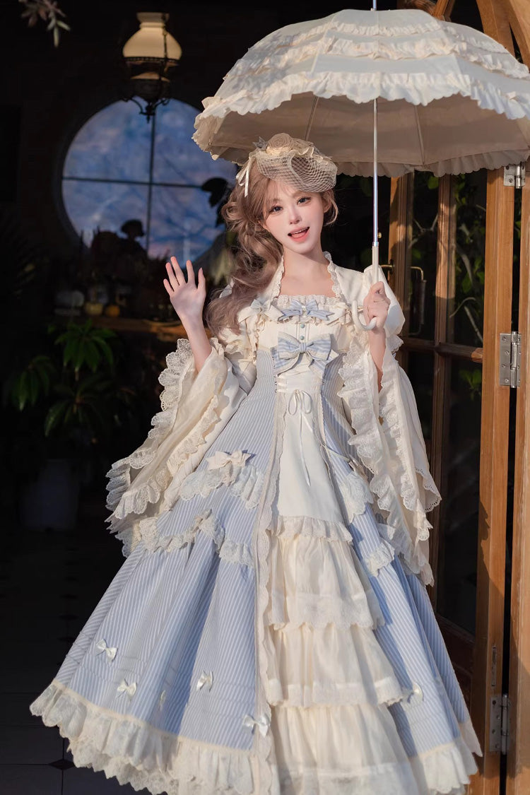 Sleeveless Double Printed Ruffled Open Bow Lace-Up Sweet Lolita JSK Long
