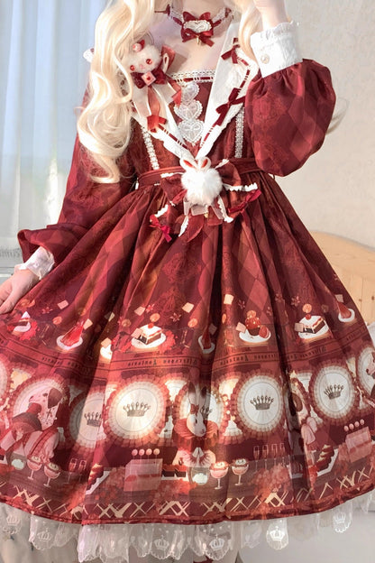 Afternoon Fantasia Print Ruffle Bowknot Sweet Lolita JSK Gown