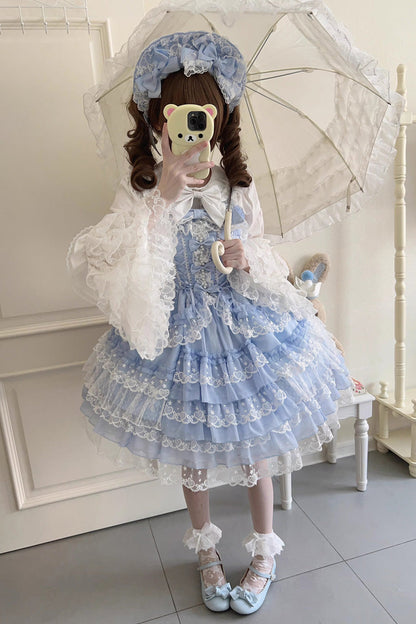 Azure Layered Ruffled Bow Lace Sweet Lolita JSK