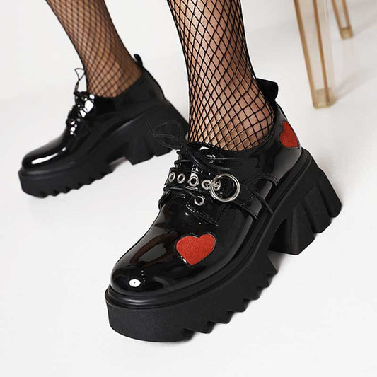 Y2K Lolita Mary Janes Schuhe mit rotem Herz