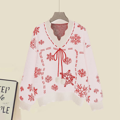 Fuzzy Flouncing Dress Sweater Print Slip Ball Snowflake