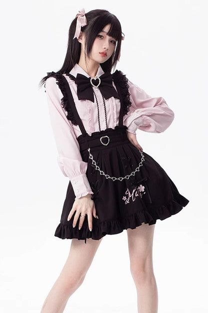 Black Hatsune Miku Ruffle Embroidery Lace-Up Skirt