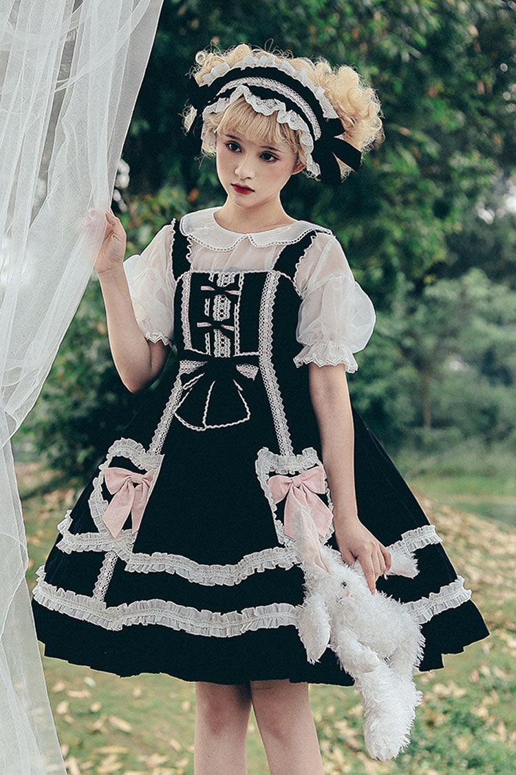 Black High-Waist Sweet Lolita JSK with Bow and Ruffled Princess Style