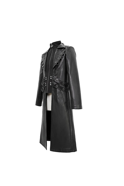 Men's Punk Leather Coat with Waist Hasp