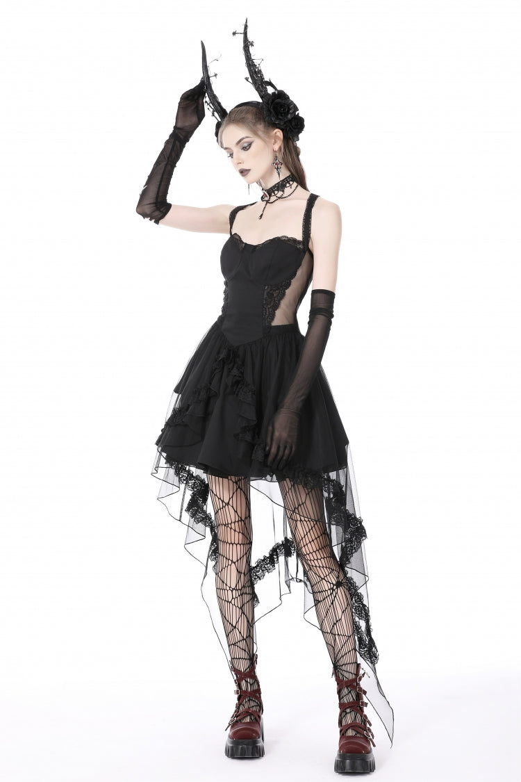 Layered Swallowtail Gothic Wedding Dress with Lace-Up - NoirEdge