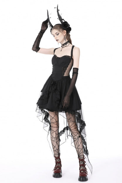 Layered Swallowtail Gothic Wedding Dress with Lace-Up - NoirEdge