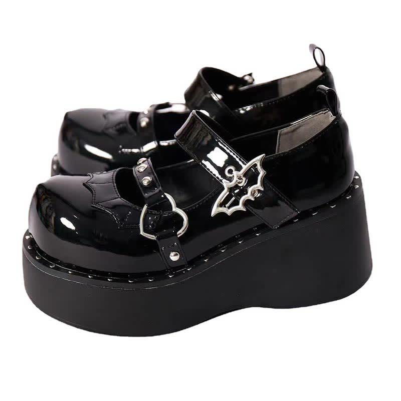 Punk Goth Fledermaus Liebe Herz Schnalle Plattform Lolita Mary Janes Schuhe