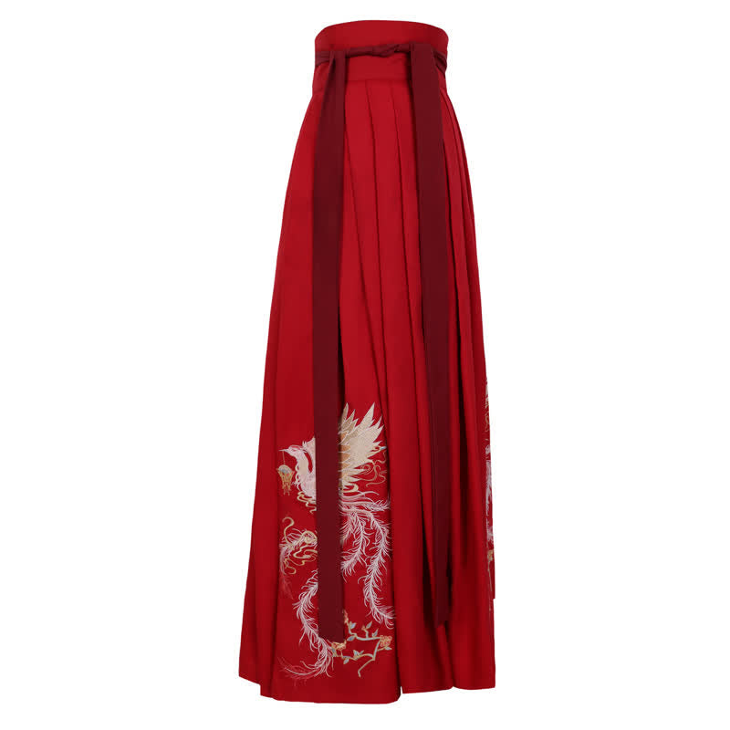 Rotes Tanktop mit Phoenix-Stickerei, große Ärmel, Strickjacke, Hemdrock, Hanfu-Set