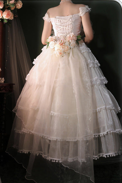 Ivory Ruffled Bow Pearl Decorated Lolita JSK Full Set