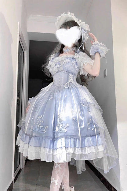 Multilayer Ruffled Embroidered Bow Sweet Princess Lolita JSK