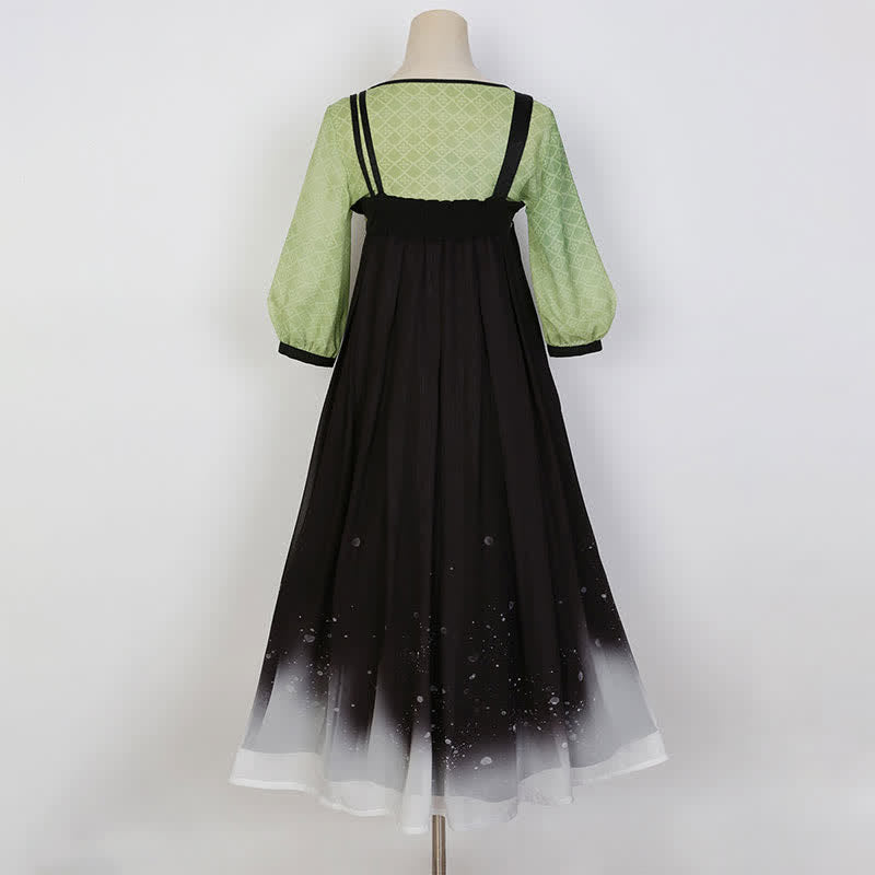 Chemise vintage à imprimé fleuri et neige, vert et noir