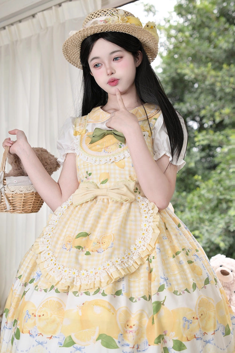 Sunny Lemon Print Ruffled Bow Lace JSK Attire