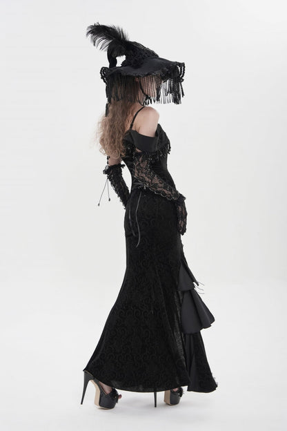Off Shoulder Sleeveless Embroidered Lace Slim Gothic Strapless Dress