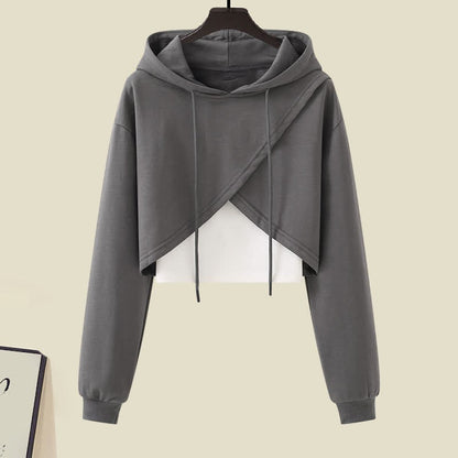 Cross Hoodie Top Crop Chic Pockets Cargo Tank Pants