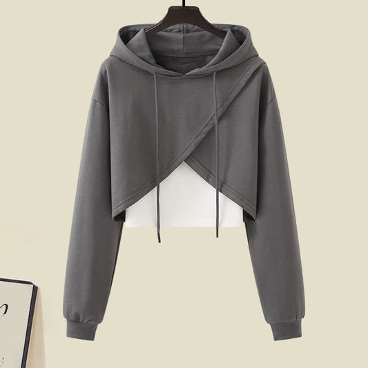 Cross Hoodie Top Crop Chic Pockets Cargo Tank Pants