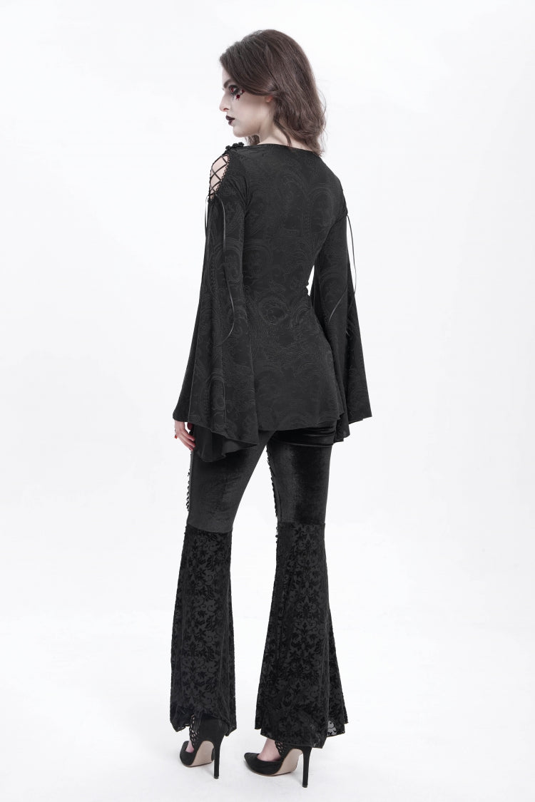 Embroidered Goth Blouse with Flared Sleeves - Women