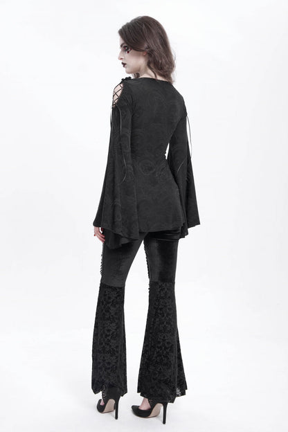 Embroidered Goth Blouse with Flared Sleeves - Women