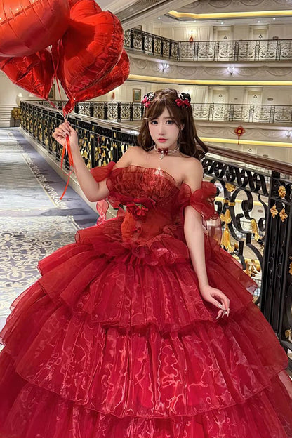 Ruffled Sleeveless Sweet Lolita Dress - Red Mousse Love Song
