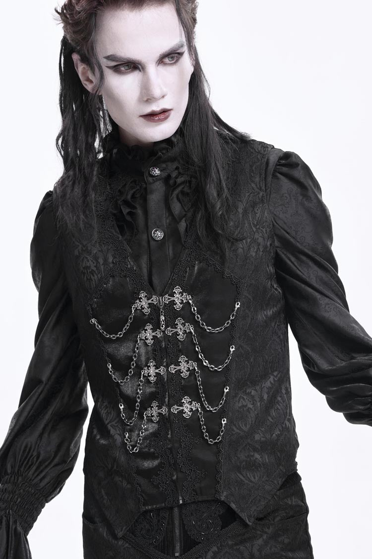 Chain Buckle Jacquard Sleeveless Gothic Vest for Men - NoirEdge