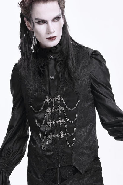 Chain Buckle Jacquard Sleeveless Gothic Vest for Men - NoirEdge