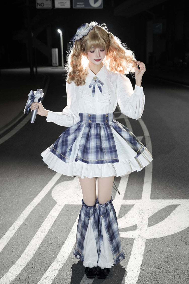 Lapel Long Sleeve Double Printed Ruffled Bow Japanese Lolita Skirt Set