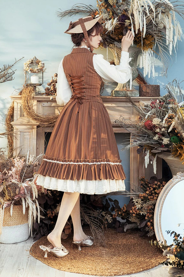 Layered Striped Ruffle Sweet College Elegant Lolita Skirt