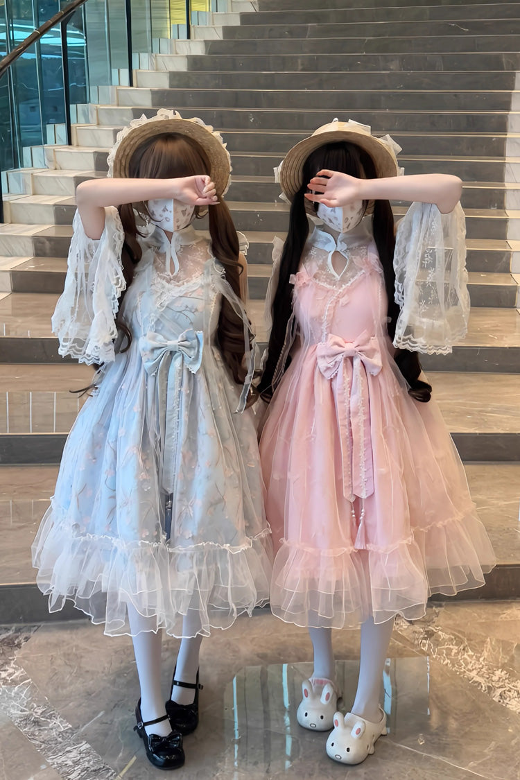Sweet Sleeveless Ruffle Embroidery Bow Lace Chinese Style JSK Dress