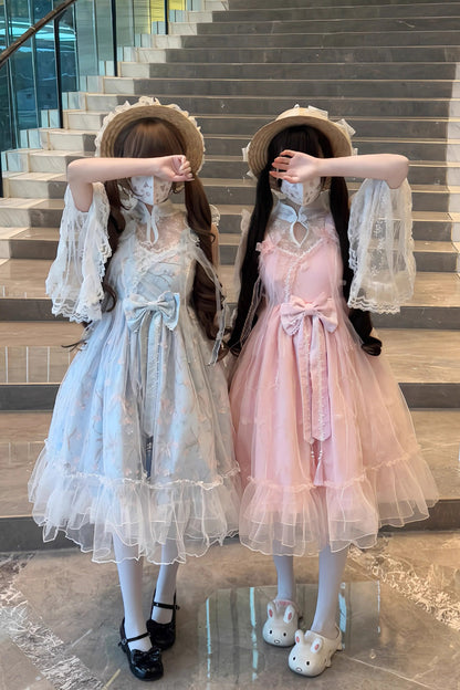 Sweet Sleeveless Ruffle Embroidery Bow Lace Chinese Style JSK Dress