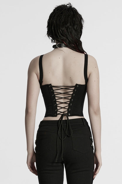 Studded Lace-Up Sleeveless Punk Gilet with Buckles - NoirEdge