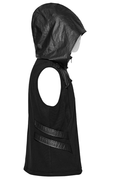 Men's Punk Hooded Vest with Black Stitching