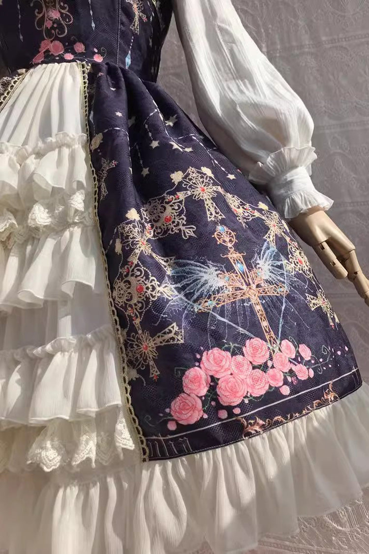 Peacock Cross Print Ruffle Cardigan Jsk Dress - Sweet Lolita