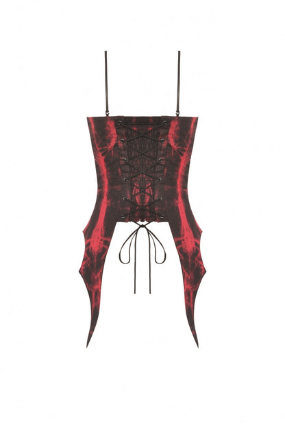 Tie-Dyed Lace-Up Ruched Overbust Corset