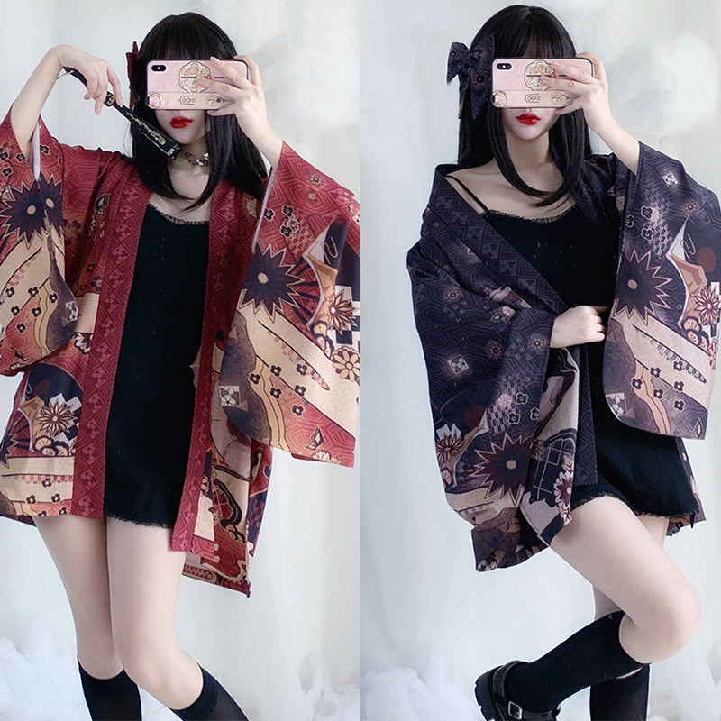 Cardigan kimono imprimé anime vintage