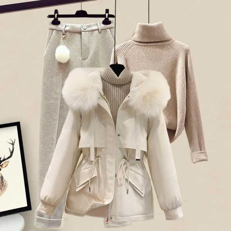 Pants Fleece Sweater Casual Hooded Coat Turtleneck