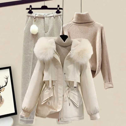 Pants Fleece Sweater Casual Hooded Coat Turtleneck