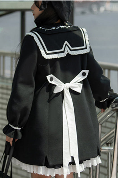 Sweet Lolita Coat with Lantern Sleeves Suit Collar and Back Bow Horn Button