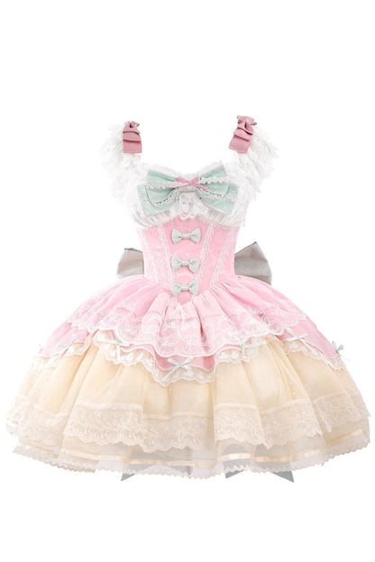 Rose Parfait Romance Sleeveless Ruffle Bow Lace Elegant Ballet JSK Gown