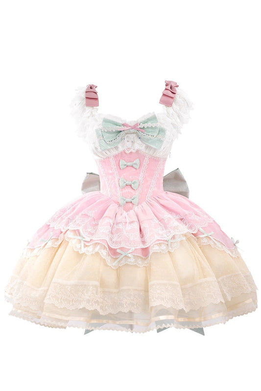 Rose Parfait Romance Sleeveless Ruffle Bow Lace Elegant Ballet JSK Gown