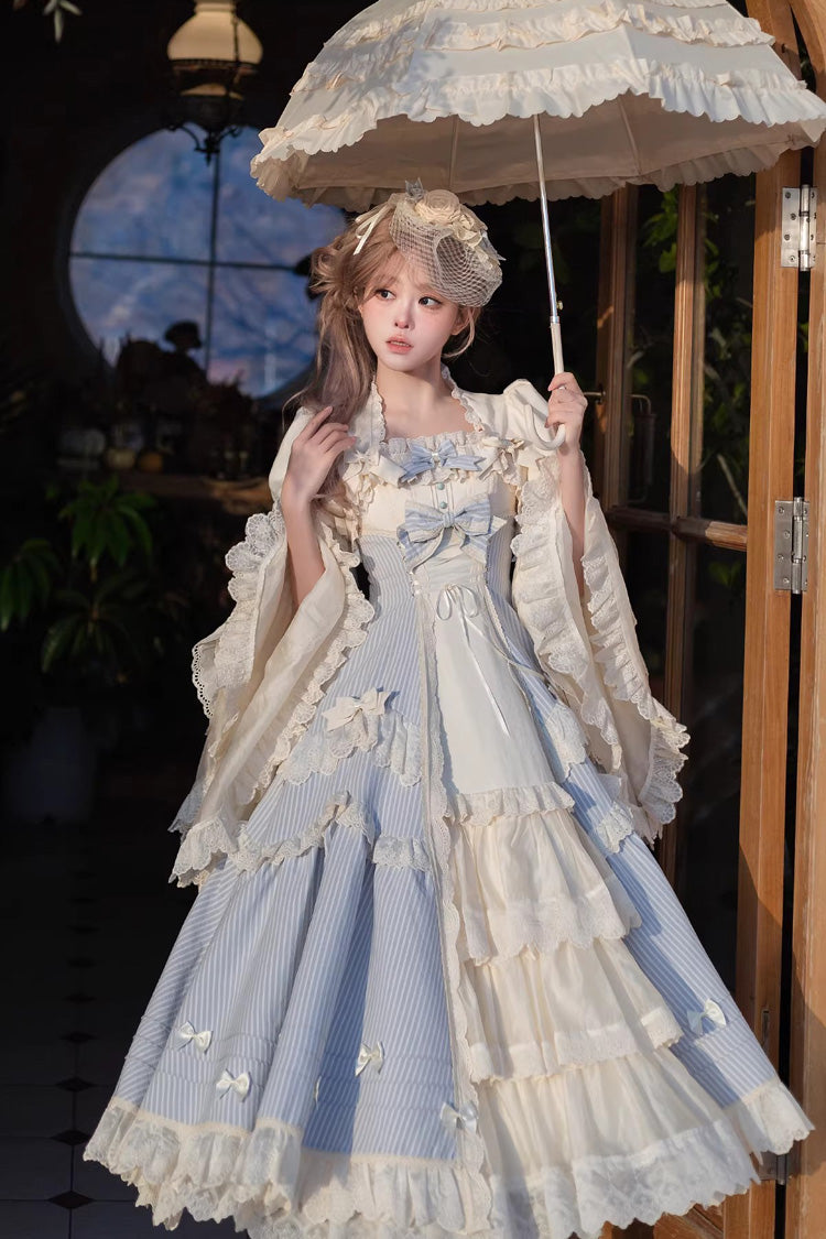 Sleeveless Double Printed Ruffled Open Bow Lace-Up Sweet Lolita JSK Long