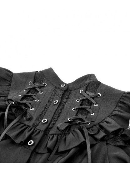 Gothic Blouse with Mandarin Collar and Puff Sleeves