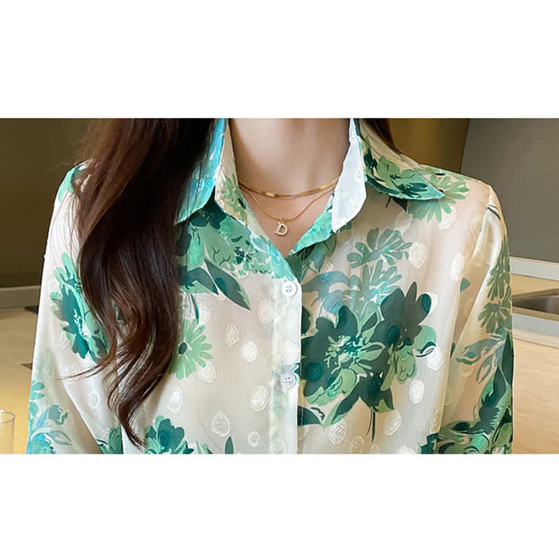 Chemise en mousseline à manches bouffantes et imprimé floral vert