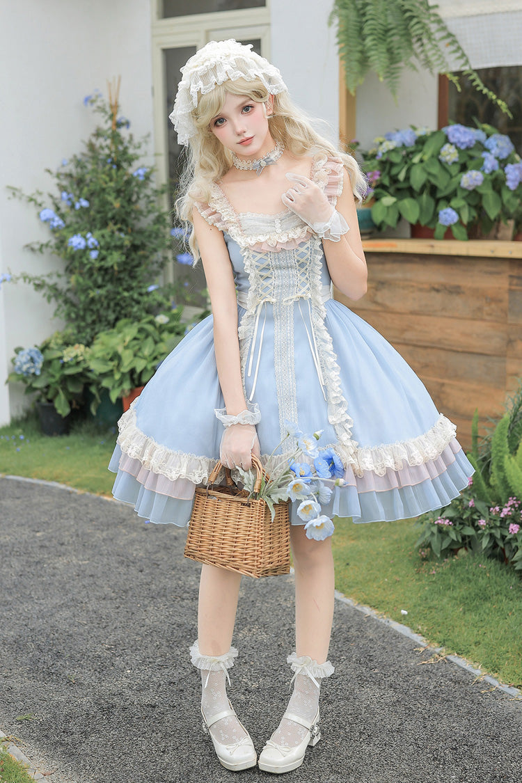 Square Collar Flutter Sleeve Triple Ruffled Lace-Up Sweet Lolita JSK Two Versions