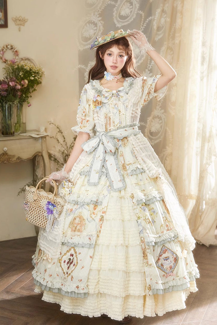 Rose-Embellished Layered Ruffled Lolita Skirt in Three Tones