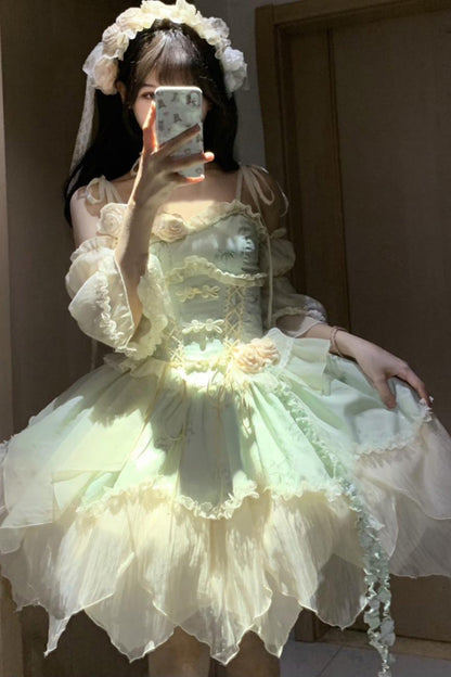Emerald Chinese Ballet Lolita JSK Short Set - Tea Bamboo Song